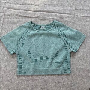 Amazon Brand Teal Short Sleeve Cropped Top